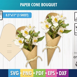 Paper Cone bouquet cover Template, Flower Bouquet Packaging Template, DIY Bouquet cover, Wedding Paper Flowers, Svg template, flower wrapper