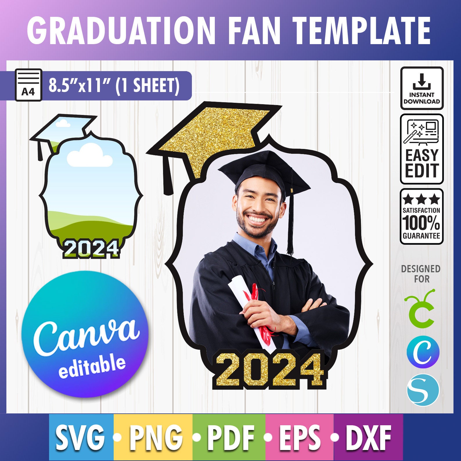 2024 Graduation Fan Template, Graduation Paddle Fan Template, Custom ...