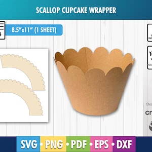 Scallop Cupcake Wrapper SVG Template Digital Cut file for Cricut Cupcake Wrapper Template SVG, DXF, Png, Pdf 8.5"x11" sheet Printable