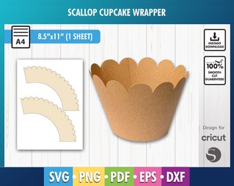 Scallop Cupcake Wrapper SVG Template Digital Cut file for Cricut Cupcake Wrapper Template SVG, DXF, Png, Pdf 8.5&quot;x11&quot; sheet Printable