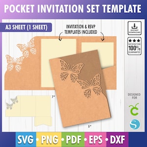 Busta per invito di nozze tascabile tagliata al laser 5x7, SVG, Ai, DXF, Eps, modello PDF, Silhouette Cameo, file di taglio digitale Cricut