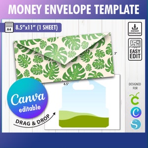 Plantilla de sobre de dinero editable de Canva, plantilla de sobre de efectivo para Canva, sobre de dinero editable, marco de sobre de regalo, arrastrar y soltar Canva