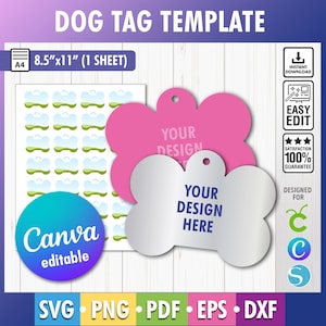 Dog Bone tag template, Dog tag svg Dog tag sublimation template Personalized pet ID bone tag Canva template for sublimation Dog tag template