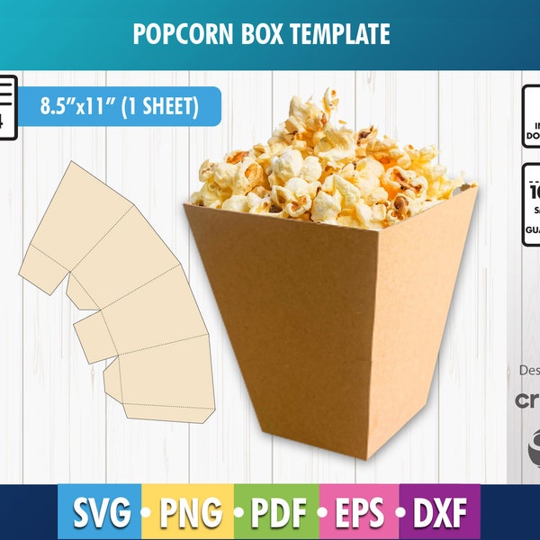 Popcorn box cut file template small popcorn box template, popcorn box, DIY, party decorations, party favors, A4 sheet, svg, png, pdf