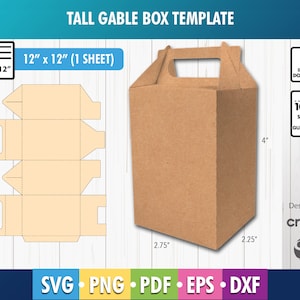 Tall Gable Box Template svg box Cricut Instant Download, Box with Handle Template, Party Gift box SVG, DXF, Png, Party box