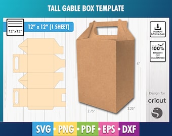 Tall Gable Box Template svg box Cricut Instant Download, Box with Handle Template, Party Gift box SVG, DXF, Png, Party box