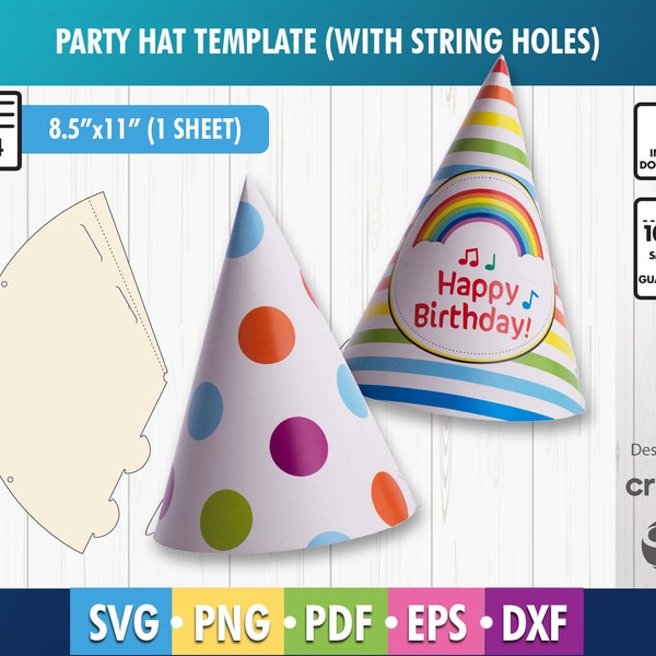 Party Hat Template, party decorations, paper hat template, party favors, birthday hat template, 8.5x11 sheet, cut file, printable