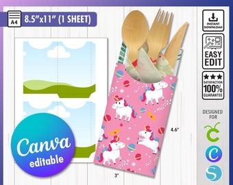 Cutlery pouch Template, Cutlery Set template, Cutlery Paper Holder Template, SVG, Canva Editable, Png Cutlery holder SVG, kid party template