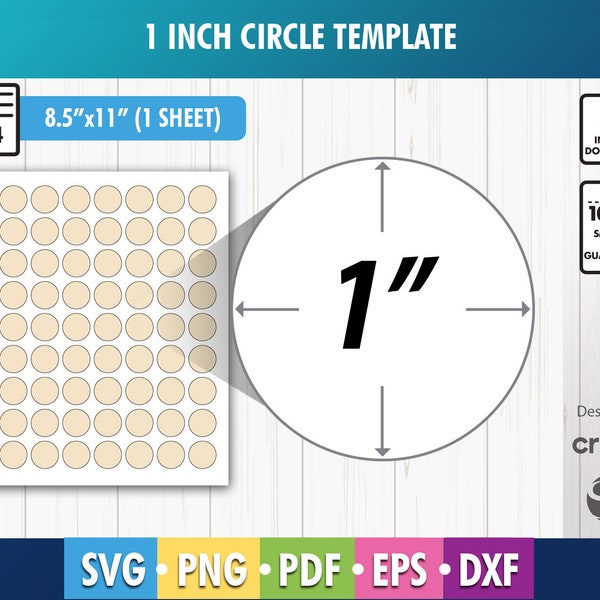 1 Inch Circle Template, 1" Circle Template, Blank Labels SVG, DXF, Png, Pdf, Cricut, Silhouette, Printable, round sticker template