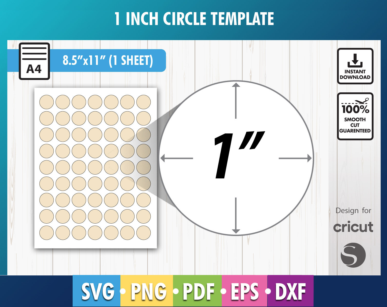 1 Inch Circle Template, 1 Circle Template, Blank Labels SVG, DXF, Png