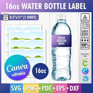 Water Bottle Labels Template, Water Bottle Label Blank Template, Canva Editable Template, DIY Label Template, Party Template, Party Favors
