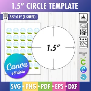 1.5" Inch Circle Template, 1.5" blank template, round label Template, DXF, Svg, Cricut, Silhouette, Canva round template 1.5 inch circle