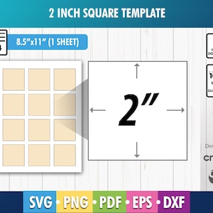 2 inch Square Template, Square label template, 2&quot; square template, Stickers Template, PNG, SvG, DxF, PdF, Blank Square Template
