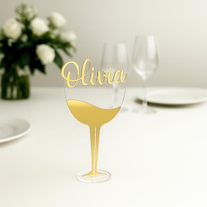 Gepersonaliseerde naamplaatje wijnglas – Naamkaartje bruiloft, aangepaste gastnaam, tafeldecor voor elegante evenementen Goud acryl wijnglas naamplaatje