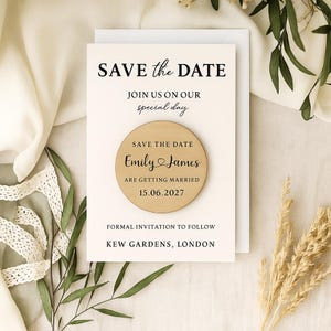 Personalized Wooden Save the Date Magnet – Custom Wedding Announcement, Rustic Magnet Invitation, Emily & James – Wedding Favors