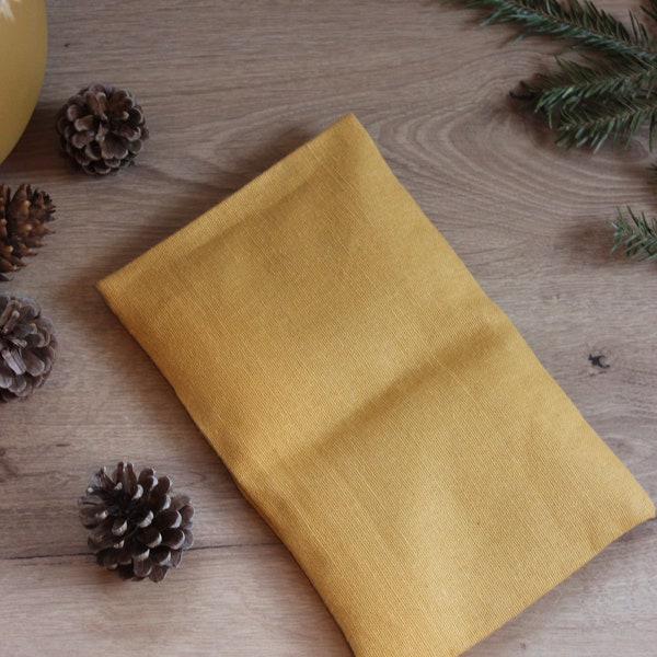 Bouillotte seche dehoussable aux graines de lin bio - Tissu jaune moutarde, idee cadeau noel, cadeau pour elle, coffret cadeau noel