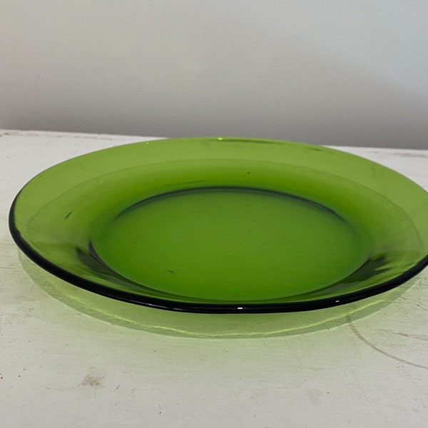 Set of 4 DURAX Vintage Green Mid-Century Glass Dinner Plates