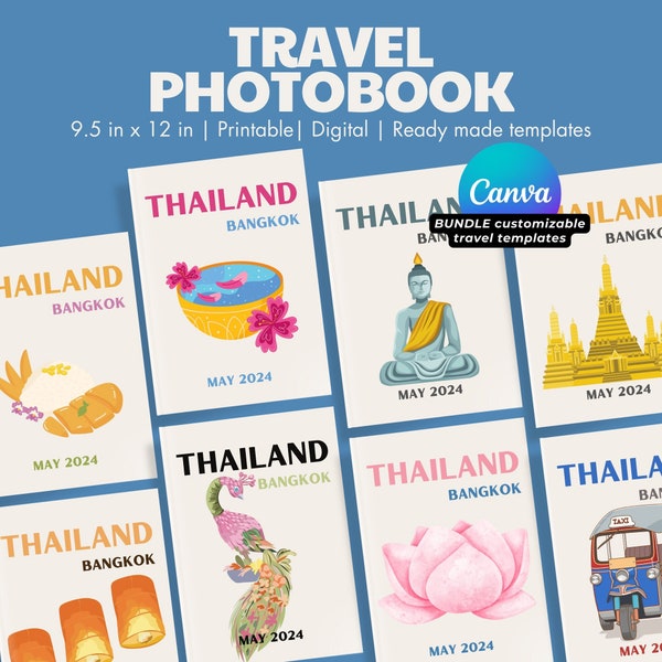 Thailand Travel photobook bundle,  Canva editable, printable template, Aesthetic coffee table photo album, minimalist, Assouline inspired