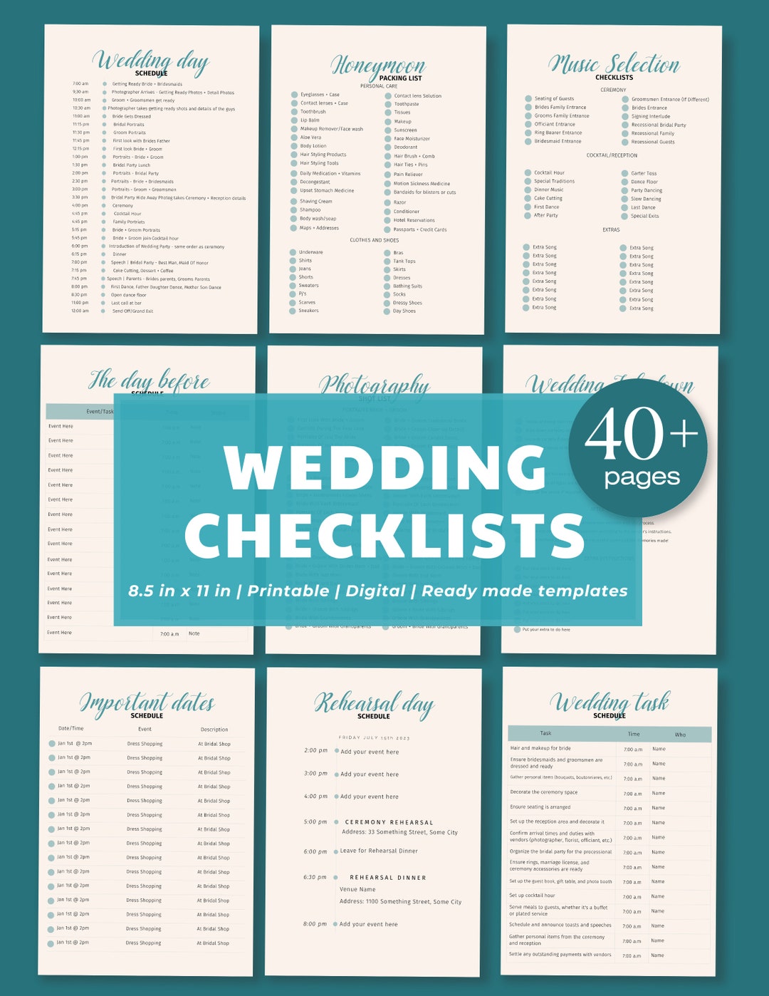 Teal DIY Wedding Checklist Printable, Canva Editable Wedding Planning ...