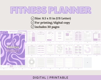 Digital fitness planner, weightloss tracker, workout log, meal planner, habit tracker, wellness journal, undated printable planner