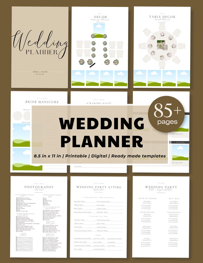 Beige DIY Wedding Planner Printable, Canva Editable Wedding Planning ...