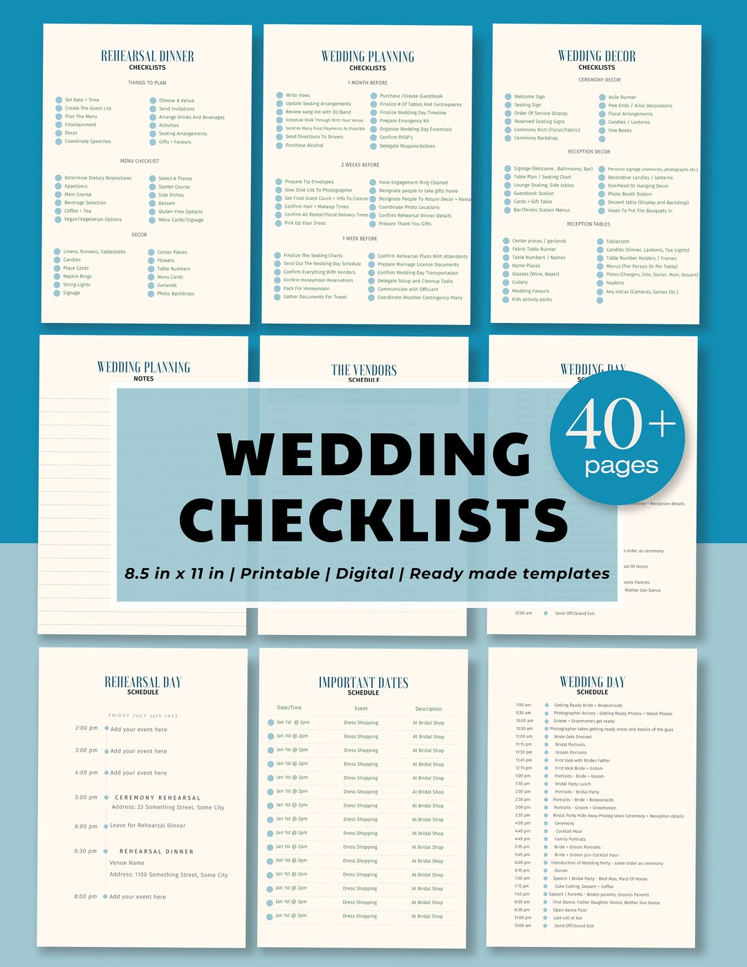 Sky Blue DIY Wedding Checklist Printable, Canva Editable Wedding ...