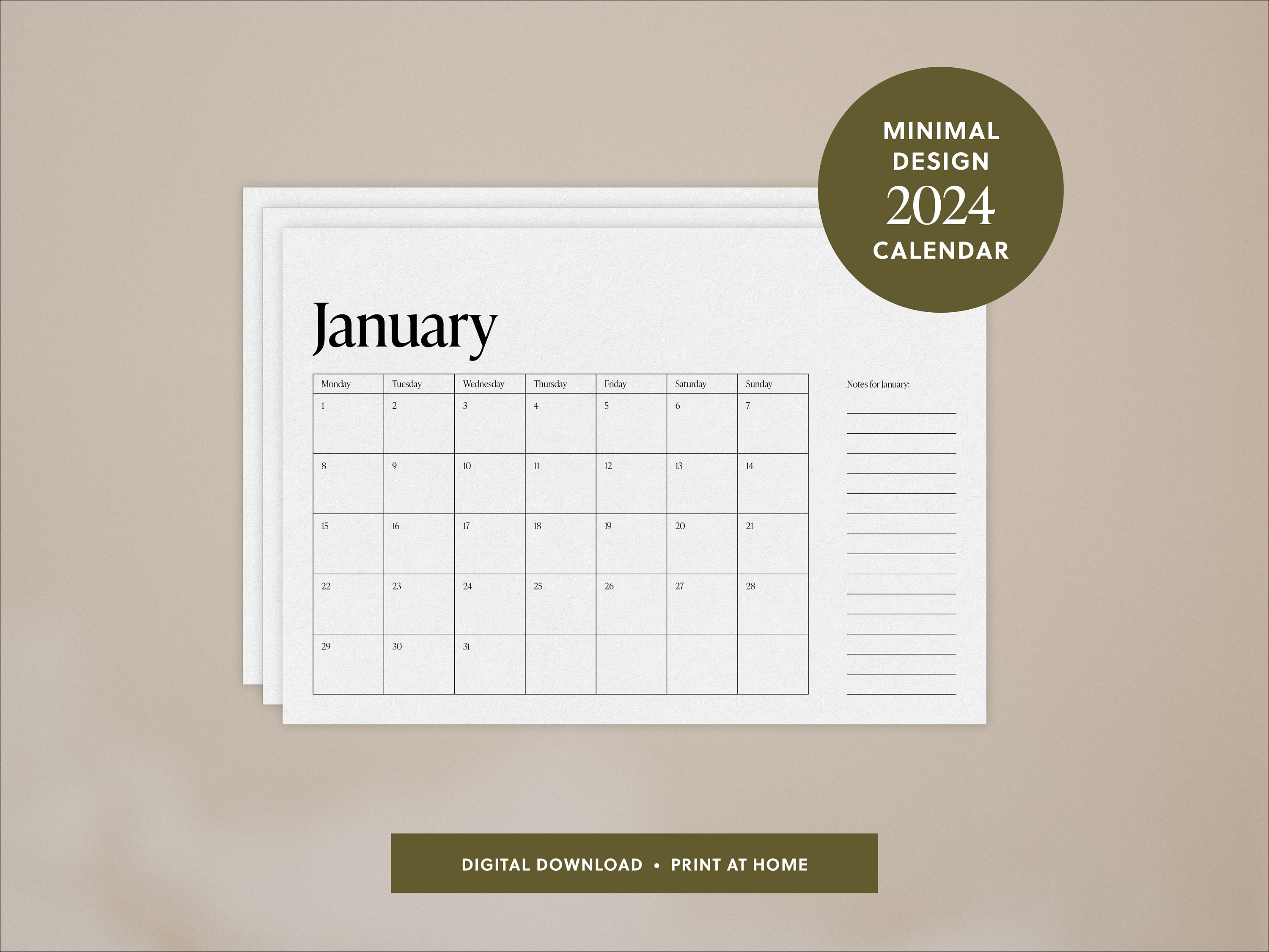 Printable 2024 Calendar Life Planning Home Organisation Minimal Design ...