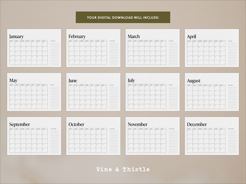 Printable 2024 Calendar Life Planning Home Organisation Minimal Design ...