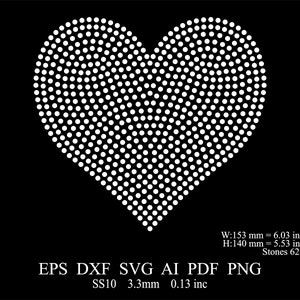 Rhinestone Heart Template Svg Rhinestone Heart Design Rhinestone SS10 Heart Template Rhinestone valentine's day Heart Svg Dxf Template