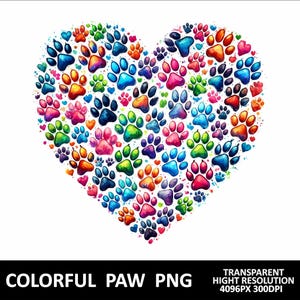 Colorful Paw Heart PNG Dog Mama Png Heart Paw Png Transparent High Resolution Sublimation Design Dog Lover Double Heart Paw Digital Download