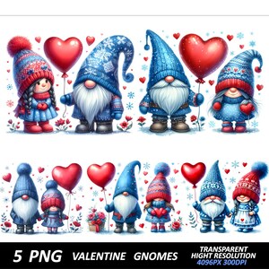 Bundle 5 PNG Valentine&#39;s Day Gnome couple clipart PNG High-Resolution T-Shirt Designs Love Gnomes Valentines Day Clipart Truck PNG