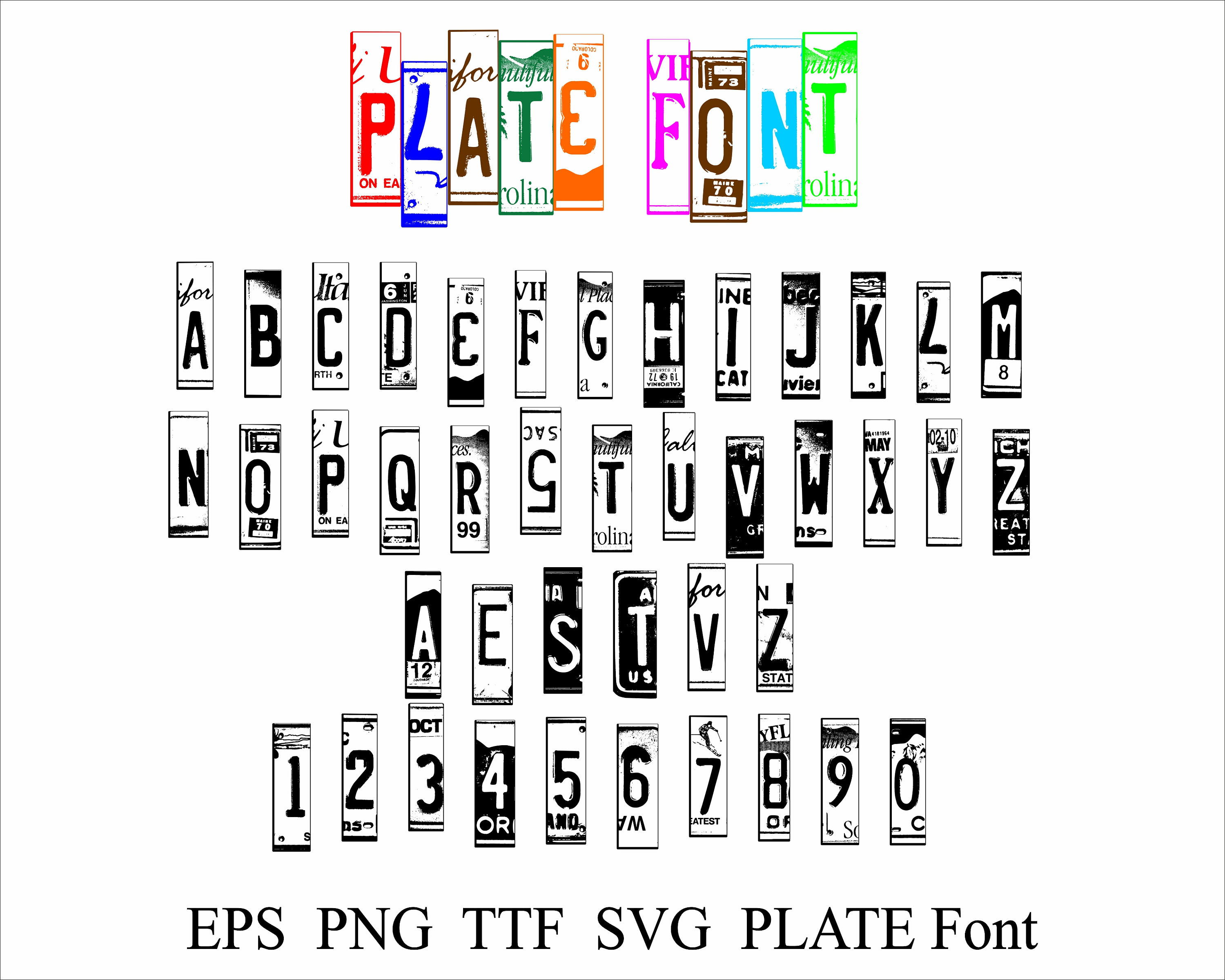 License Plate Font and Numbers Svg Png License Plate Alphabet Letters