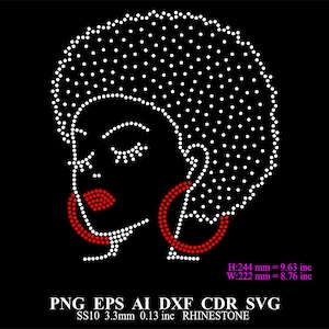 Rhinestone Afro Woman Template Rhinestone SS10 Black Woman Design Afro Girl Rhinestone Template SVG Rhinestone Afro Girl Design Png Ai Eps