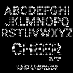 Rhinestone Alphabet Template Svg Rhinestone Font Template Png Dxf SS10 Rhinestone Cheer Font Letters Template Rhinestone Block Font Template