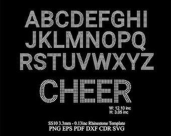 Rhinestone Alphabet Template Svg Rhinestone Font Template Png Dxf SS10 Rhinestone Cheer Font Letters Template Rhinestone Block Font Template