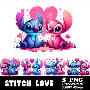 5 PNG Stitch and Angel Stitch Design Png Stitch Heart Png Clipart Stitch Love Png Design High Resolution Cute Pink Stitch Shirt Png Design