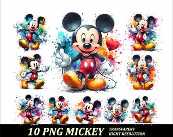 10 PNG Mickey Design High Quality Sublimation Printing Mickey T-Shirt PNG Design Mickey Birthday T-Shirt Png Clipart Mouse Design