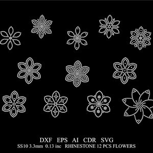 Rhinestone Flower Template 12 pcs Rhinestone Flower Design Rhinestone Flower SVG Template Rhinestone SS10 Small Flower Pattern