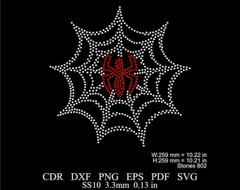 Plantilla de telaraña con diamantes de imitación, patrón de telaraña con diamantes de imitación, eps, png, dxf, diamantes de imitación SS10, plantilla de telaraña para Halloween en formato Svg.