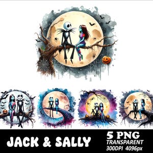 5 PNG Jack and Sally Design PNG File For sublimation Transparent Png Design High Resolution Dark Gothic Holloween Png jack and sally png