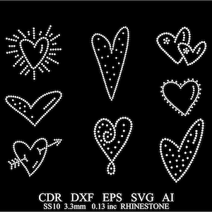 Rhinestone Heart Template Rhinestone 8 Piece SS10 Hearts Design Rhinestone Heart SVG Template Rhinestone Heart Dxf Eps Ai Pattern