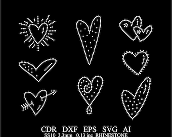 Rhinestone Heart Template Rhinestone 8 Piece SS10 Hearts Design Rhinestone Heart SVG Template Rhinestone Heart Dxf Eps Ai Pattern