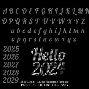 Rhinestone Font Rhinestone Font Design Svg Template SS10 Rhinestone Letters Design Rhinestone Hello 2024 Alphabet Template Svg Png Eps