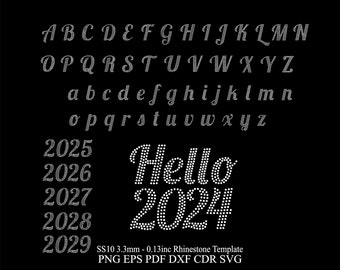 Rhinestone Font Rhinestone Font Design Svg Template SS10 Rhinestone Letters Design Rhinestone Hello 2024 Alphabet Template Svg Png Eps