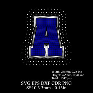 Rhinestone Letters Template SS10 Rhinestone Big A Letters Template Rhinestone Huge A Letters Desing SVG Dxf Png Rhinestone College Font