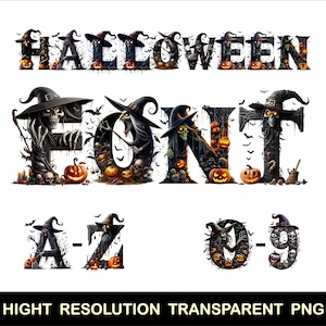 Halloween Font PNG Halloween Spooky Alphabet Halloween Font Scary Font Halloween Alphabet with Witch Design Halloween png Letters
