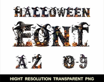 Halloween Font PNG Halloween Spooky Alphabet Halloween Font Scary Font Halloween Alphabet with Witch Design Halloween png Letters