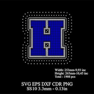 Rhinestone Letters Template SS10 Rhinestone Big H Letters Template Rhinestone Huge H Letters Desing SVG Dxf Png Rhinestone College Font