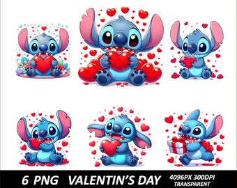 6 PNG Stitch Heart Designs, Valentine's Day Clipart, Stitch Love PNG, High Resolution Stitch Love Instant Download, Digital Valentine's Day