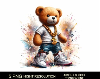 5 Png Cartoon Teddy Bear Png Design High Quality Sublimation Printing Cool Teddy Bear T-Shirt PNG Design Urban and Street Design Png